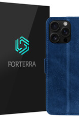 Forterra Hoesje Geschikt voor iPhone 16 Pro Book Case Kunstleer Hoes - Hoes Geschikt voor iPhone 16 Pro Hoesje Bookcase Met Pasjeshouder - Donkerblauw
