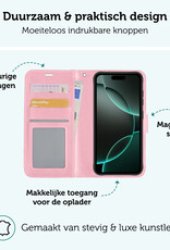 Forterra Hoesje Geschikt voor iPhone 16 Pro Book Case Kunstleer Hoes - Hoes Geschikt voor iPhone 16 Pro Hoesje Bookcase Met Pasjeshouder - Lichtroze