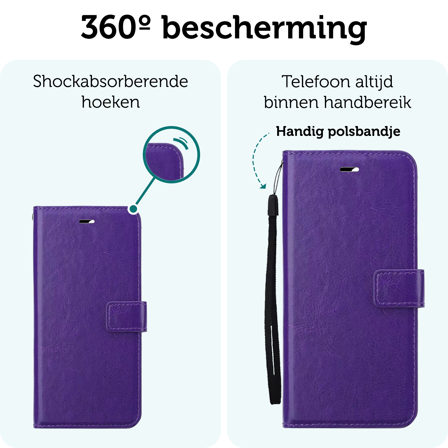 Forterra Hoesje Geschikt voor iPhone 16 Pro Book Case Kunstleer Hoes - Hoes Geschikt voor iPhone 16 Pro Hoesje Bookcase Met Pasjeshouder - Paars