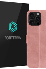 Forterra Hoesje Geschikt voor iPhone 16 Pro Book Case Kunstleer Hoes - Hoes Geschikt voor iPhone 16 Pro Hoesje Bookcase Met Pasjeshouder - Rosé goud