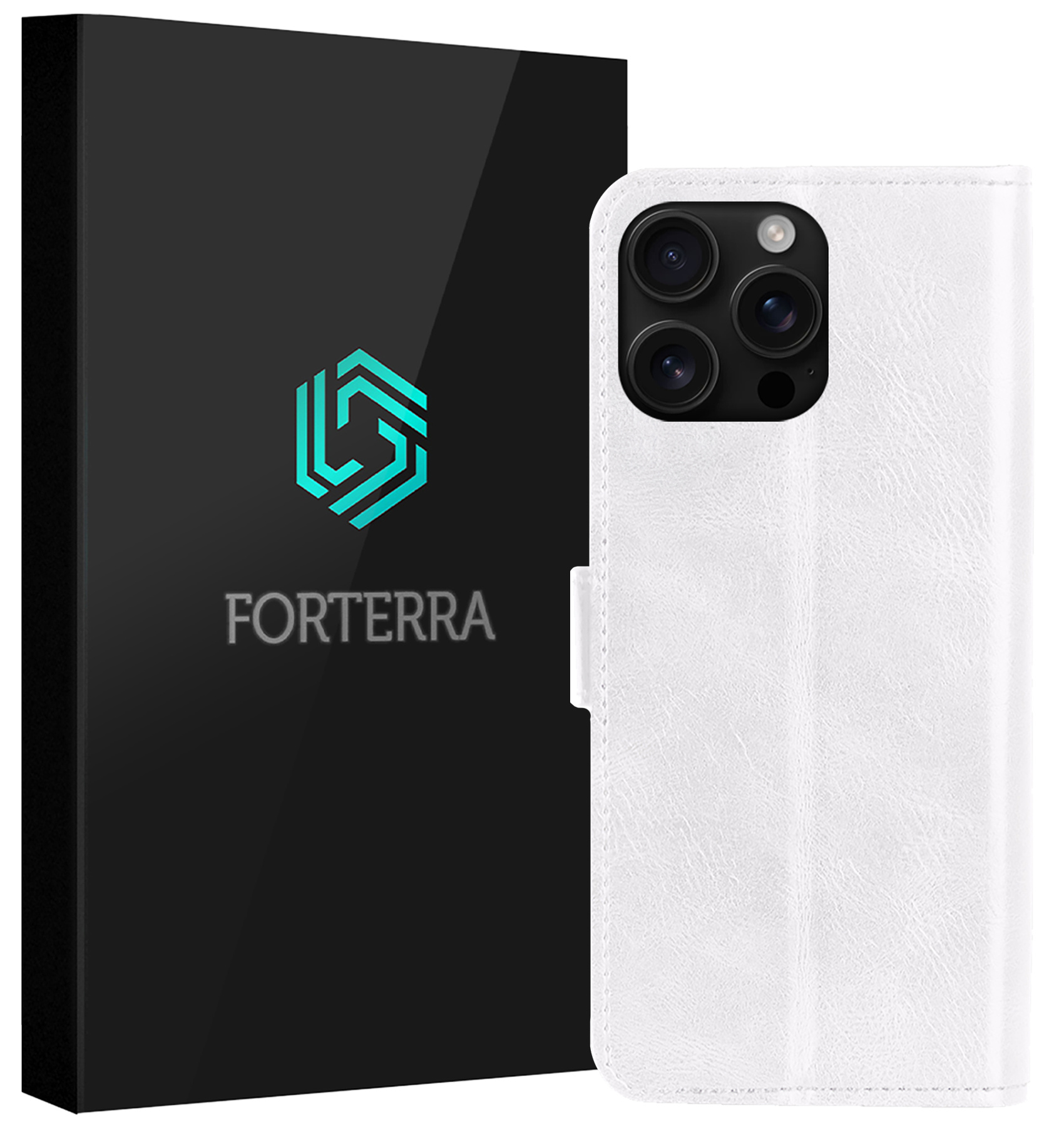 Forterra Hoesje Geschikt voor iPhone 16 Pro Book Case Kunstleer Hoes - Hoes Geschikt voor iPhone 16 Pro Hoesje Bookcase Met Pasjeshouder - Wit