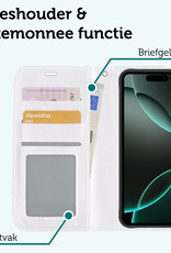 Forterra Hoesje Geschikt voor iPhone 16 Pro Book Case Kunstleer Hoes - Hoes Geschikt voor iPhone 16 Pro Hoesje Bookcase Met Pasjeshouder - Wit