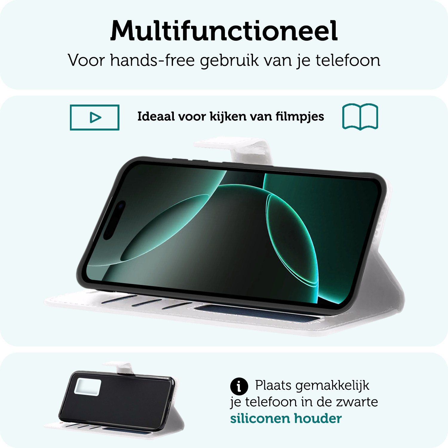 Forterra Hoesje Geschikt voor iPhone 16 Pro Book Case Kunstleer Hoes - Hoes Geschikt voor iPhone 16 Pro Hoesje Bookcase Met Pasjeshouder - Wit