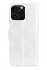 Forterra Hoesje Geschikt voor iPhone 16 Pro Book Case Kunstleer Hoes - Hoes Geschikt voor iPhone 16 Pro Hoesje Bookcase Met Pasjeshouder - Wit
