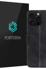 Forterra Hoesje Geschikt voor iPhone 16 Pro Book Case Kunstleer Hoes - Hoes Geschikt voor iPhone 16 Pro Hoesje Bookcase Met Pasjeshouder - Zwart