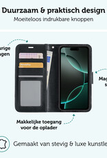 Forterra Hoesje Geschikt voor iPhone 16 Pro Book Case Kunstleer Hoes - Hoes Geschikt voor iPhone 16 Pro Hoesje Bookcase Met Pasjeshouder - Zwart