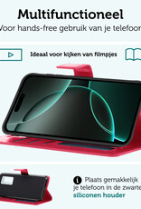 Forterra Hoesje Geschikt voor iPhone 16 Pro Book Case Kunstleer Hoes Met Screenprotector - Hoes Geschikt voor iPhone 16 Pro Hoesje Bookcase Met Pasjeshouder - Donkerroze