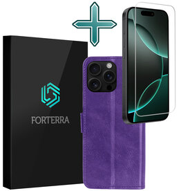 Forterra Forterra iPhone 16 Pro Hoesje Bookcase Met Screenprotector - Paars