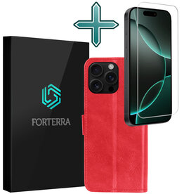 Forterra Forterra iPhone 16 Pro Hoesje Bookcase Met Screenprotector - Rood