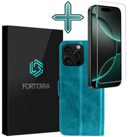 Forterra Forterra iPhone 16 Pro Hoesje Bookcase Met Screenprotector - Turquoise