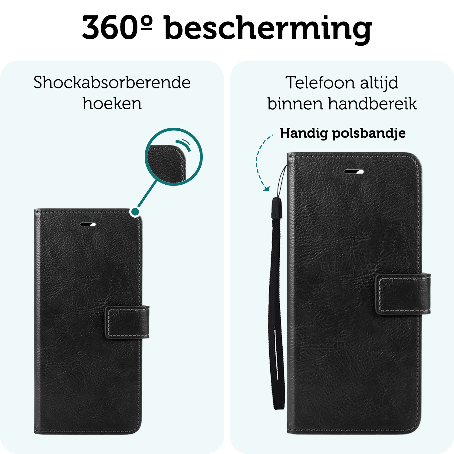 Forterra Hoesje Geschikt voor iPhone 16 Pro Book Case Kunstleer Hoes Met Screenprotector - Hoes Geschikt voor iPhone 16 Pro Hoesje Bookcase Met Pasjeshouder - Zwart