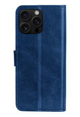 Forterra Hoesje Geschikt voor iPhone 16 Pro Book Case Kunstleer Hoes Met 2x Screenprotector - Hoes Geschikt voor iPhone 16 Pro Hoesje Bookcase Met Pasjeshouder - Donkerblauw