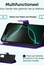 Forterra Hoesje Geschikt voor iPhone 16 Pro Book Case Kunstleer Hoes Met 2x Screenprotector - Hoes Geschikt voor iPhone 16 Pro Hoesje Bookcase Met Pasjeshouder - Paars