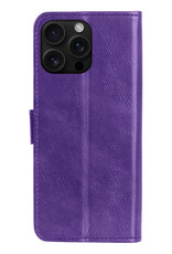 Forterra Hoesje Geschikt voor iPhone 16 Pro Book Case Kunstleer Hoes Met 2x Screenprotector - Hoes Geschikt voor iPhone 16 Pro Hoesje Bookcase Met Pasjeshouder - Paars