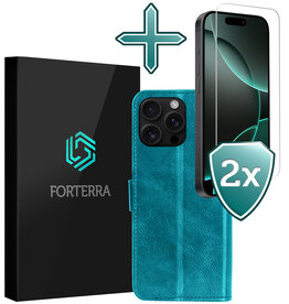 Forterra Forterra iPhone 16 Pro Hoesje Bookcase Met 2x Screenprotector - Turquoise