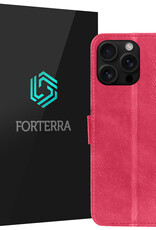 Forterra Hoesje Geschikt voor iPhone 16 Pro Max Book Case Kunstleer Hoes - Hoes Geschikt voor iPhone 16 Pro Max Hoesje Bookcase Met Pasjeshouder - Donkerroze