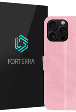 Forterra Hoesje Geschikt voor iPhone 16 Pro Max Book Case Kunstleer Hoes - Hoes Geschikt voor iPhone 16 Pro Max Hoesje Bookcase Met Pasjeshouder - Lichtroze
