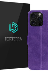 Forterra Hoesje Geschikt voor iPhone 16 Pro Max Book Case Kunstleer Hoes - Hoes Geschikt voor iPhone 16 Pro Max Hoesje Bookcase Met Pasjeshouder - Paars