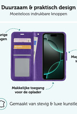 Forterra Hoesje Geschikt voor iPhone 16 Pro Max Book Case Kunstleer Hoes - Hoes Geschikt voor iPhone 16 Pro Max Hoesje Bookcase Met Pasjeshouder - Paars