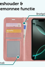 Forterra Hoesje Geschikt voor iPhone 16 Pro Max Book Case Kunstleer Hoes - Hoes Geschikt voor iPhone 16 Pro Max Hoesje Bookcase Met Pasjeshouder - Rosé goud