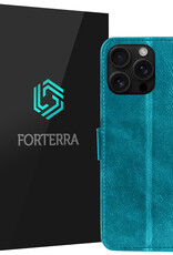 Forterra Hoesje Geschikt voor iPhone 16 Pro Max Book Case Kunstleer Hoes - Hoes Geschikt voor iPhone 16 Pro Max Hoesje Bookcase Met Pasjeshouder - Turquoise