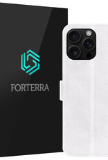 Forterra Hoesje Geschikt voor iPhone 16 Pro Max Book Case Kunstleer Hoes - Hoes Geschikt voor iPhone 16 Pro Max Hoesje Bookcase Met Pasjeshouder - Wit