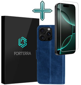 Forterra Forterra iPhone 16 Pro Max Hoesje Bookcase Met Screenprotector - Donkerblauw