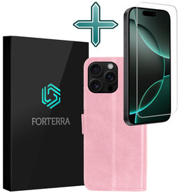 Forterra Forterra iPhone 16 Pro Max Hoesje Bookcase Met Screenprotector - Lichtroze
