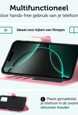 Forterra Hoesje Geschikt voor iPhone 16 Pro Max Book Case Kunstleer Hoes Met Screenprotector - Hoes Geschikt voor iPhone 16 Pro Max Hoesje Bookcase Met Pasjeshouder - Lichtroze