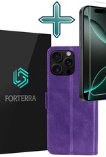 Forterra Hoesje Geschikt voor iPhone 16 Pro Max Book Case Kunstleer Hoes Met Screenprotector - Hoes Geschikt voor iPhone 16 Pro Max Hoesje Bookcase Met Pasjeshouder - Paars