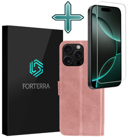 Forterra Forterra iPhone 16 Pro Max Hoesje Bookcase Met Screenprotector - Rose Goud