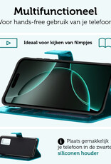 Forterra Hoesje Geschikt voor iPhone 16 Pro Max Book Case Kunstleer Hoes Met Screenprotector - Hoes Geschikt voor iPhone 16 Pro Max Hoesje Bookcase Met Pasjeshouder - Turquoise