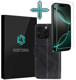 Forterra Forterra iPhone 16 Pro Max Hoesje Bookcase Met Screenprotector - Zwart