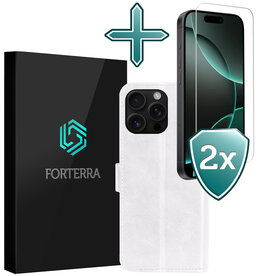 Forterra Forterra iPhone 16 Pro Max Hoesje Bookcase Met 2x Screenprotector - Wit