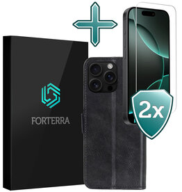 Forterra Forterra iPhone 16 Pro Max Hoesje Bookcase Met 2x Screenprotector - Zwart