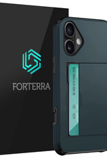 Forterra Hoesje Geschikt voor iPhone 16 Pashouder Hard Case Hoes - Hoes Geschikt voor iPhone 16 Hoesje Back Cover Met Pasjeshouder - Donkerblauw