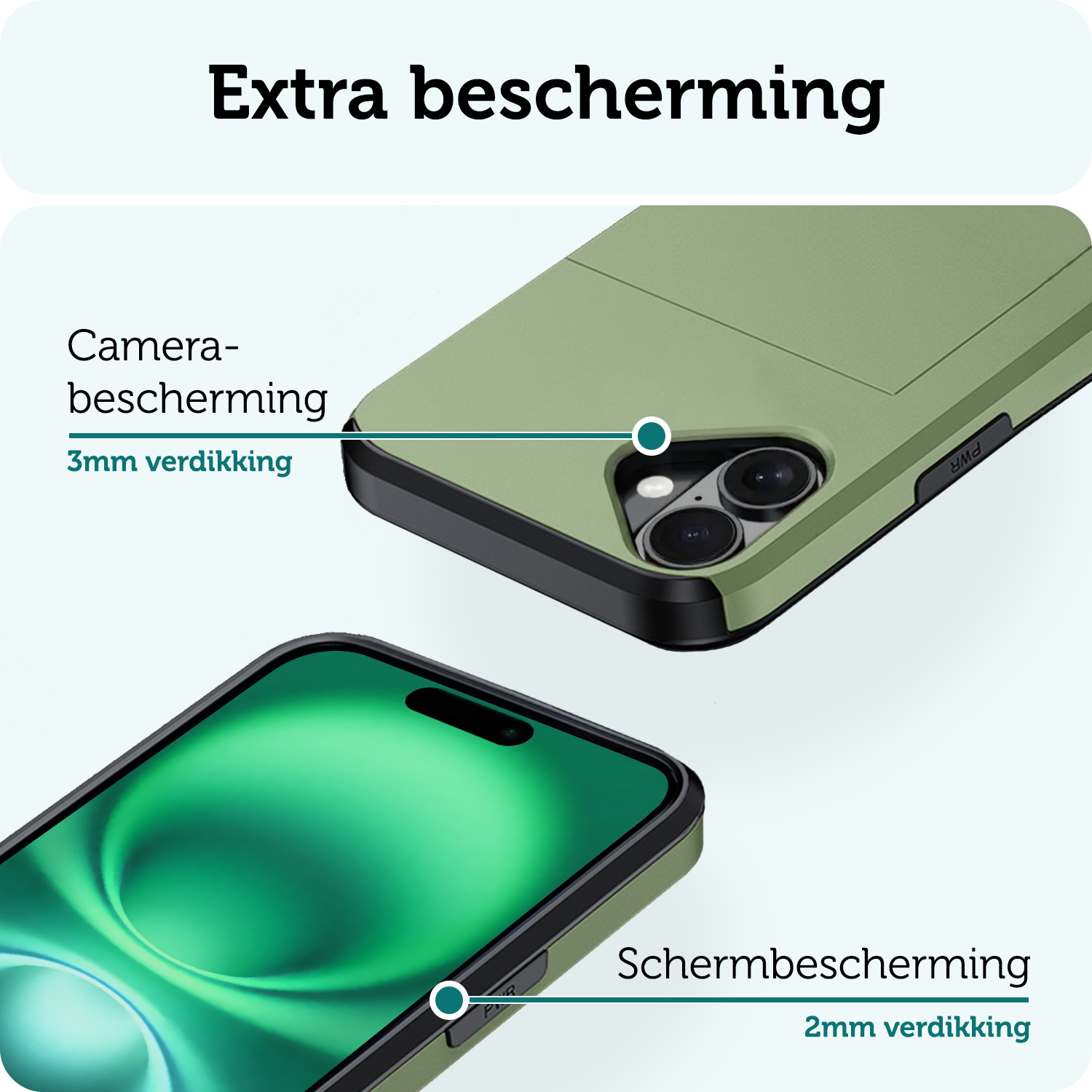 Forterra Hoesje Geschikt voor iPhone 16 Pashouder Hard Case Hoes - Hoes Geschikt voor iPhone 16 Hoesje Back Cover Met Pasjeshouder - Donkergroen