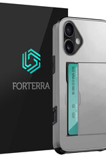 Forterra Hoesje Geschikt voor iPhone 16 Pashouder Hard Case Hoes - Hoes Geschikt voor iPhone 16 Hoesje Back Cover Met Pasjeshouder - Grijs