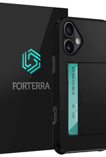 Forterra Hoesje Geschikt voor iPhone 16 Pashouder Hard Case Hoes - Hoes Geschikt voor iPhone 16 Hoesje Back Cover Met Pasjeshouder - Zwart