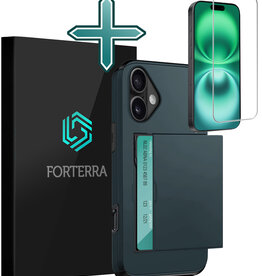 Forterra Forterra iPhone 16 Hoesje Pashouder Hard Met Screenprotector - Donker Blauw