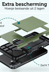 Forterra Hoesje Geschikt voor iPhone 16 Pashouder Hard Case Hoes Met Screenprotector - Hoes Geschikt voor iPhone 16 Hoesje Back Cover Met Pasjeshouder - Donkergroen