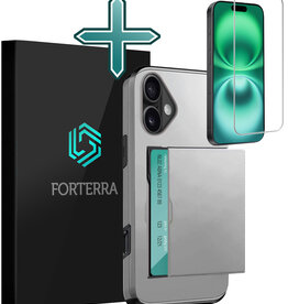 Forterra Forterra iPhone 16 Hoesje Pashouder Hard Met Screenprotector - Grijs