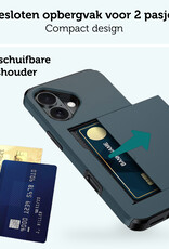 Forterra Hoesje Geschikt voor iPhone 16 Pashouder Hard Case Hoes Met 2x Screenprotector - Hoes Geschikt voor iPhone 16 Hoesje Back Cover Met Pasjeshouder - Donkerblauw