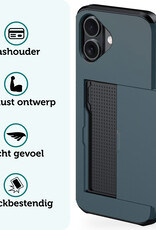 Forterra Hoesje Geschikt voor iPhone 16 Pashouder Hard Case Hoes Met 2x Screenprotector - Hoes Geschikt voor iPhone 16 Hoesje Back Cover Met Pasjeshouder - Donkerblauw