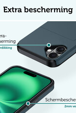 Forterra Hoesje Geschikt voor iPhone 16 Pashouder Hard Case Hoes Met 2x Screenprotector - Hoes Geschikt voor iPhone 16 Hoesje Back Cover Met Pasjeshouder - Donkerblauw