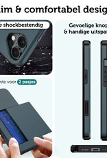 Forterra Hoesje Geschikt voor iPhone 16 Pashouder Hard Case Hoes Met 2x Screenprotector - Hoes Geschikt voor iPhone 16 Hoesje Back Cover Met Pasjeshouder - Donkerblauw