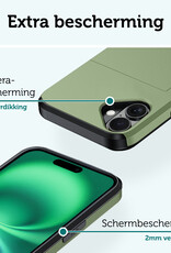 Forterra Hoesje Geschikt voor iPhone 16 Pashouder Hard Case Hoes Met 2x Screenprotector - Hoes Geschikt voor iPhone 16 Hoesje Back Cover Met Pasjeshouder - Donkergroen