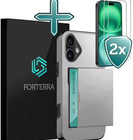 Forterra Forterra iPhone 16 Hoesje Pashouder Hard Met 2x Screenprotector - Grijs