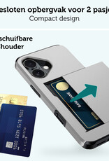 Forterra Hoesje Geschikt voor iPhone 16 Pashouder Hard Case Hoes Met 2x Screenprotector - Hoes Geschikt voor iPhone 16 Hoesje Back Cover Met Pasjeshouder - Grijs