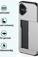 Forterra Hoesje Geschikt voor iPhone 16 Pashouder Hard Case Hoes Met 2x Screenprotector - Hoes Geschikt voor iPhone 16 Hoesje Back Cover Met Pasjeshouder - Grijs
